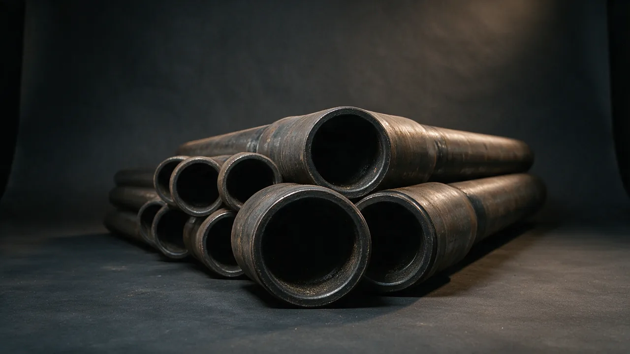 A stack of API 5CT N80Q casing joints seen from the end, the couplings forming a row of circular openings