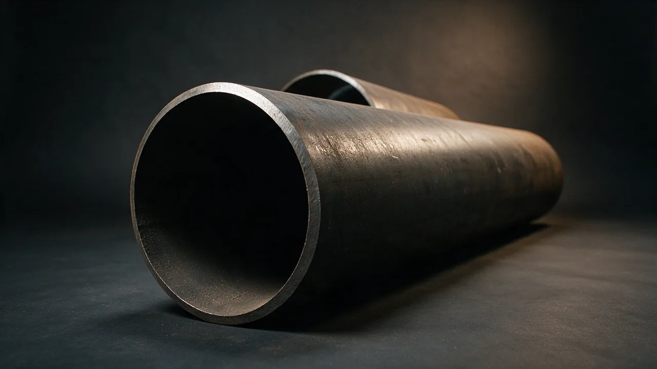 Large diameter API 5L X65 line pipe seen from a low angle with the beveled end and bore facing the camera