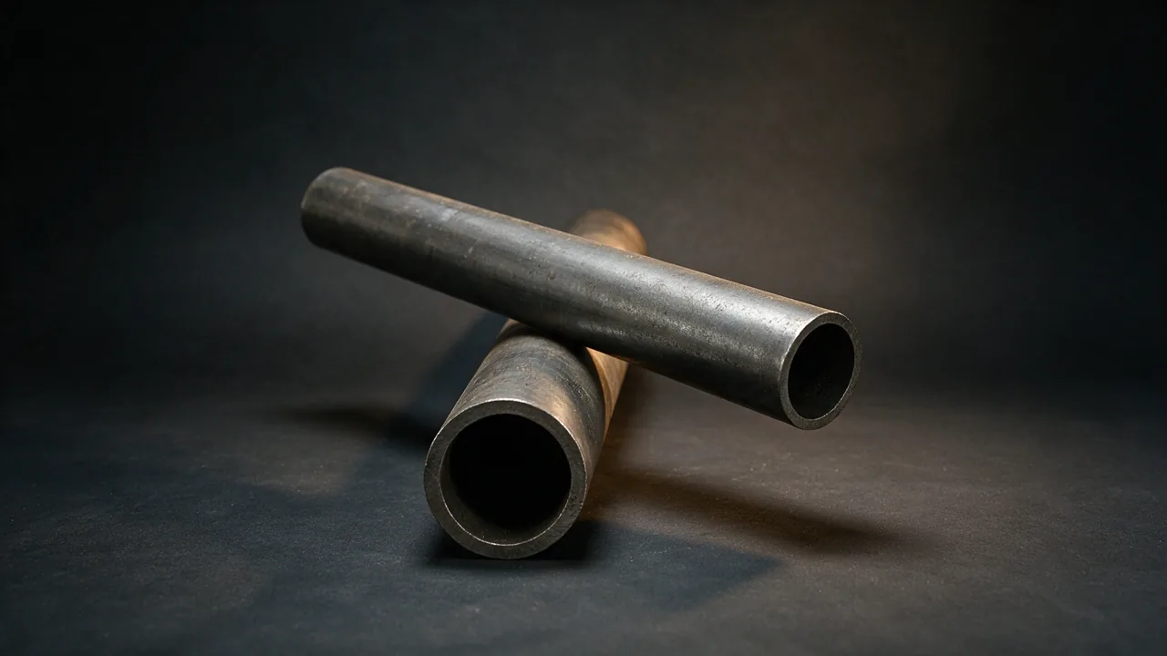 Two lengths of API 5L X70 line pipe crossed over one another with both open ends visible