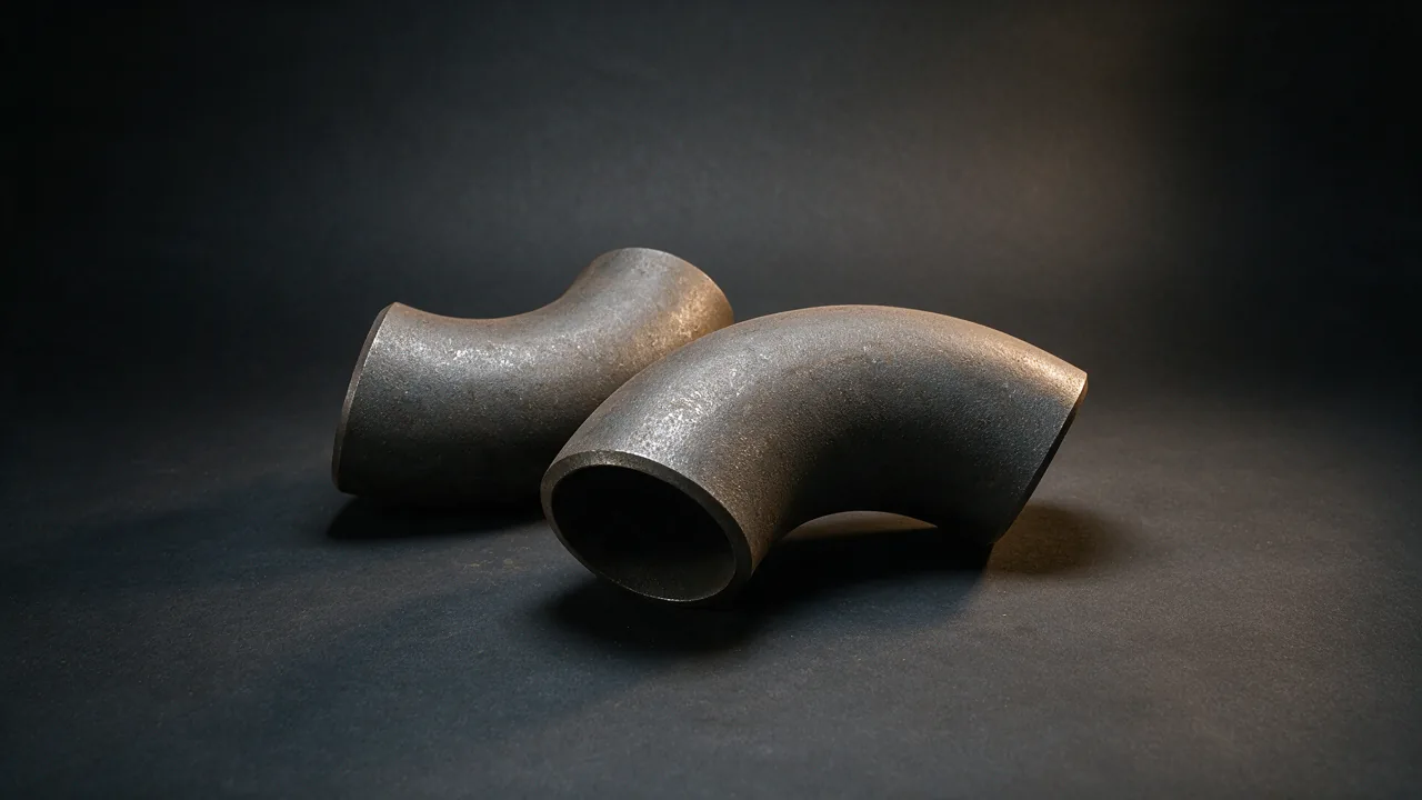 Two ASTM A234 WPB butt weld elbows of different sizes with their beveled ends visible