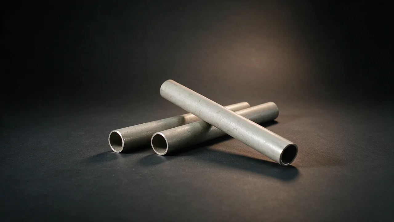 Three ASTM A312 TP304 stainless steel pipes, two lying parallel and the third laid across them