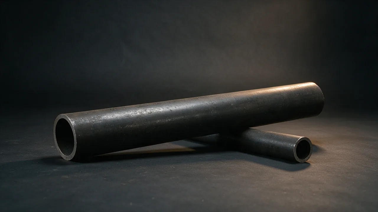 A thick walled ASTM A333 Grade 6 low temperature steel pipe with an offcut length lying behind it for scale