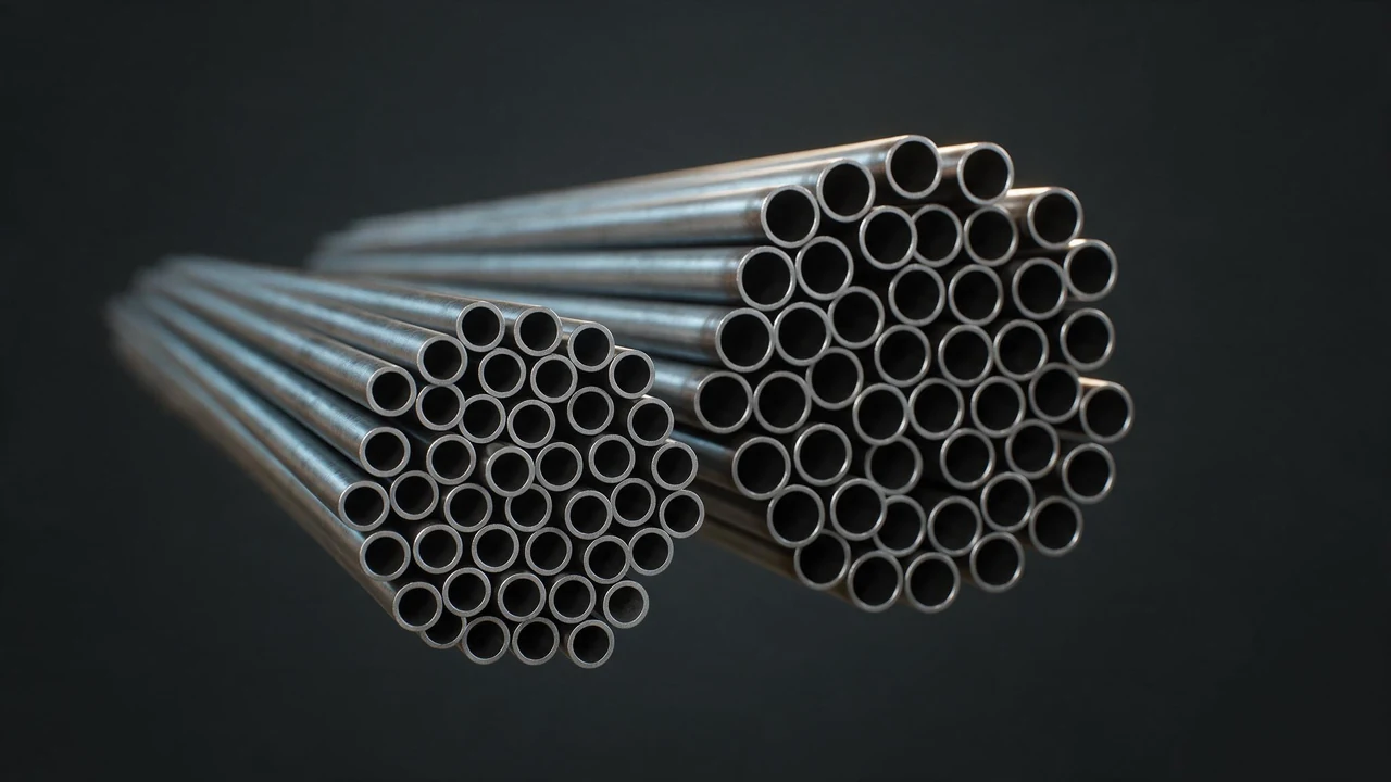 A bundle of small-diameter boiler tubes beside a dense heat exchanger tube bundle