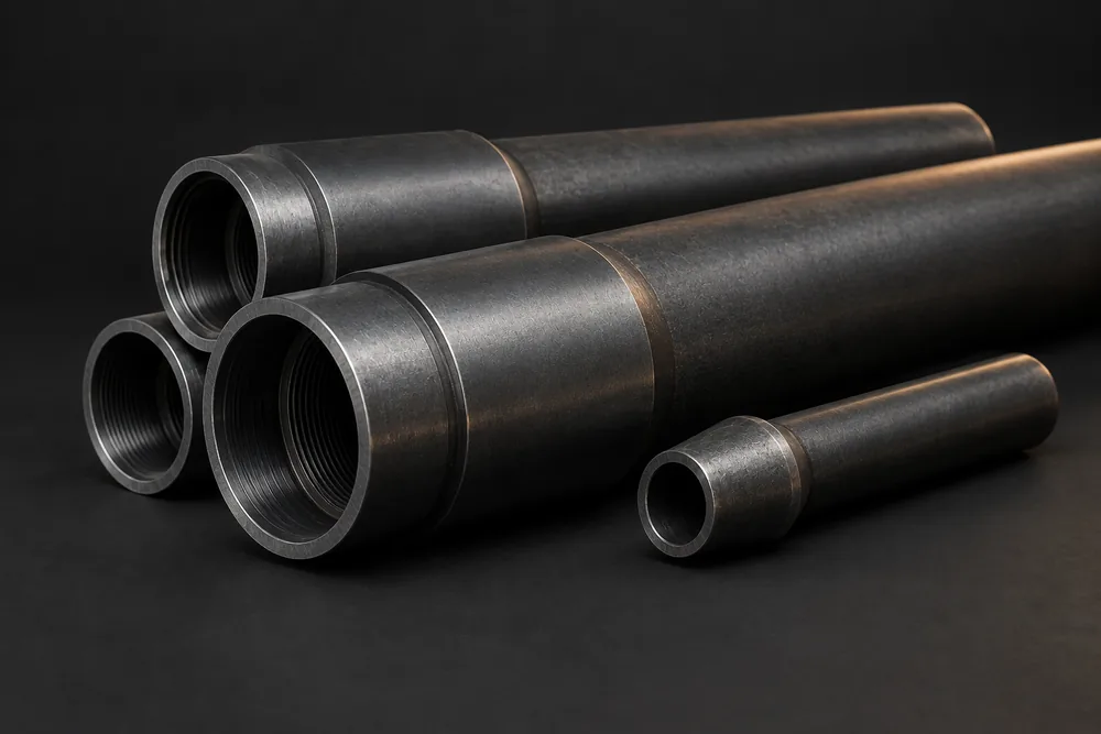 Casing and tubing joints with screwed-on couplings and threaded ends