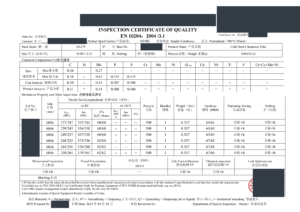 Sample EN 10204 3.1 mill test certificate, redacted