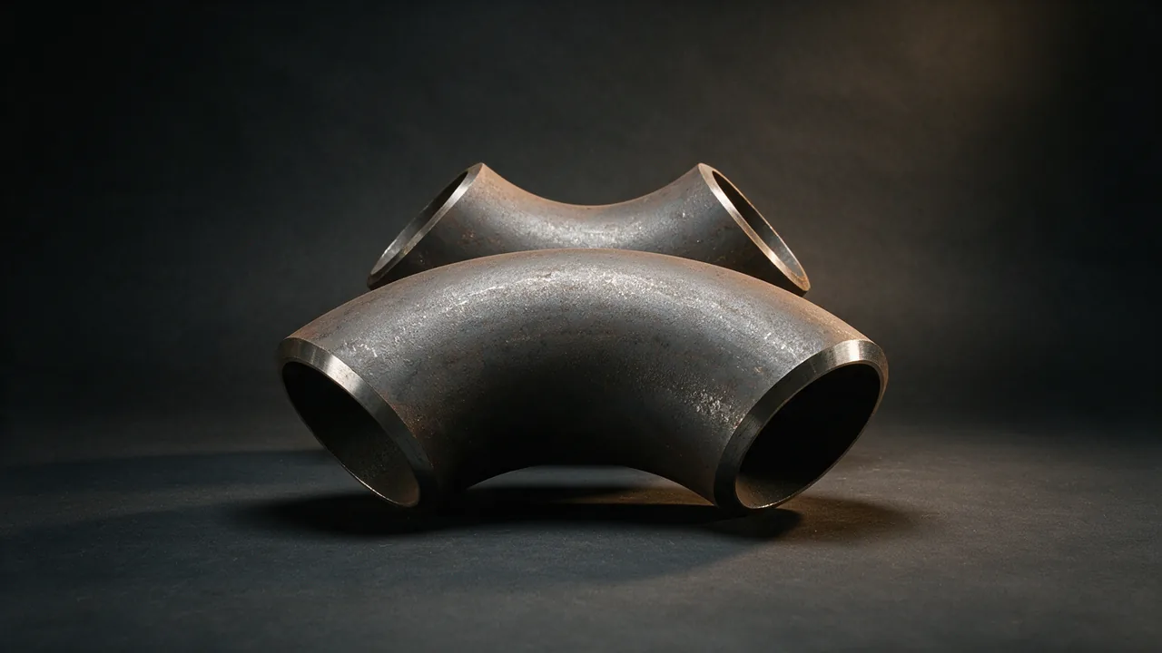 Butt weld elbow with a smooth bend and bevelled ends at both openings