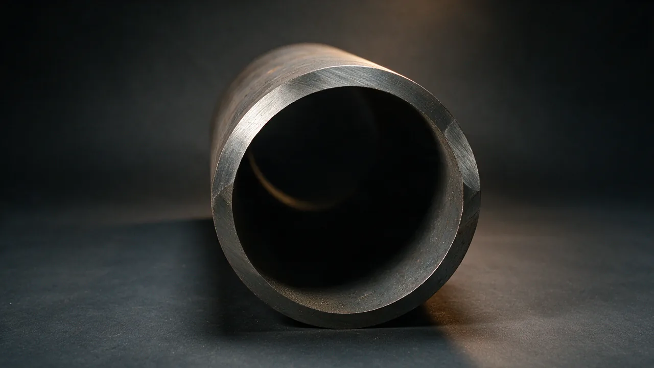 Close view of a heavy-wall low-temperature steel pipe end showing the thick wall section and the deep dark bore