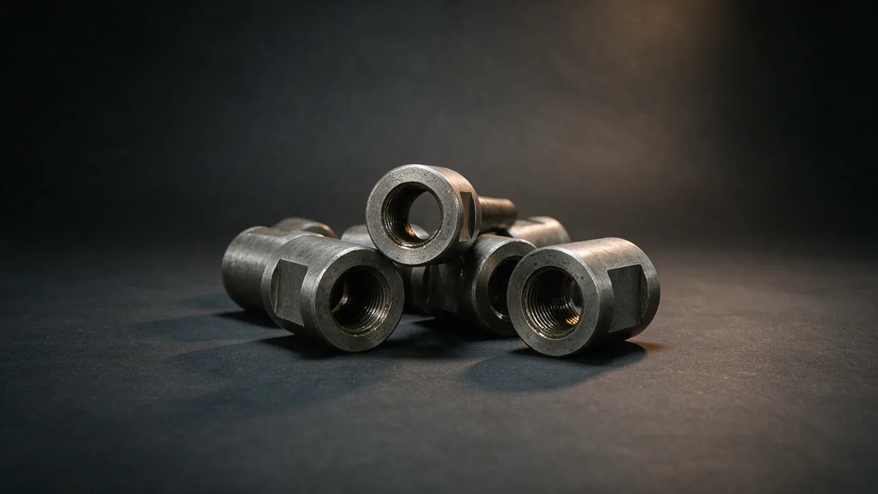 Sucker rod couplings with cylindrical bodies, two flat wrench faces and internal threads