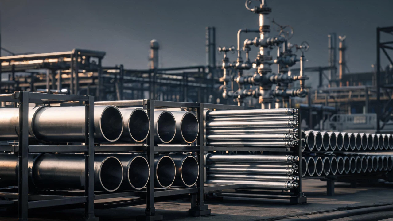 Oil and gas wellhead and flowline setting with steel casing, tubing and line pipe