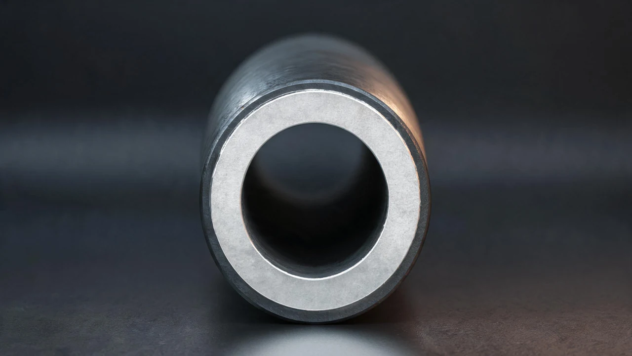 CRA clad and lined pipe product photo with a bright corrosion-resistant alloy inner layer