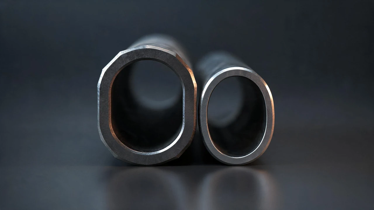 Steel pipe and steel tube side by side showing the wall thickness difference